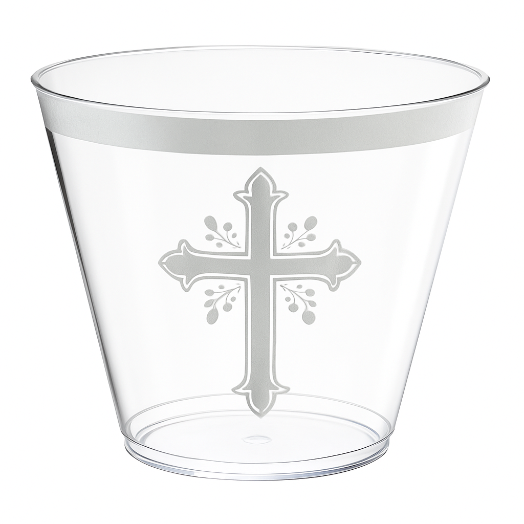 Holy Day Silver Cross 9 oz Plastic Tumblers - 30 Pack