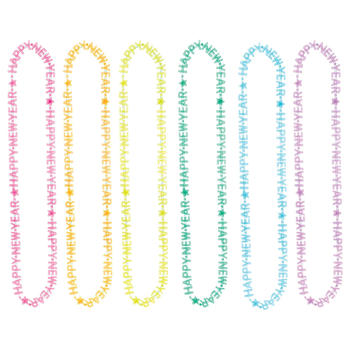 "Happy New Year" Glow-in-the-Dark Necklace Set - Multi-Colored, 6-Pack