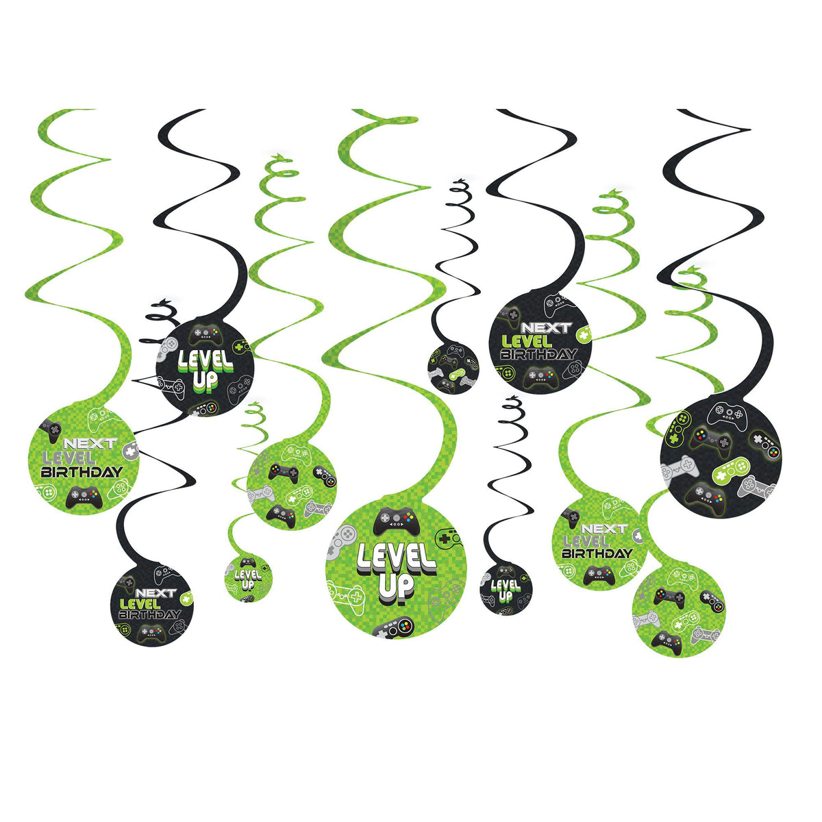 Level Up Gaming Swirl Decorations for Kids' Birthday Parties