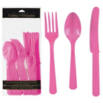Bright Pink Assorted Plastic Cutlery Set - 7.5 in. - 24 Pack