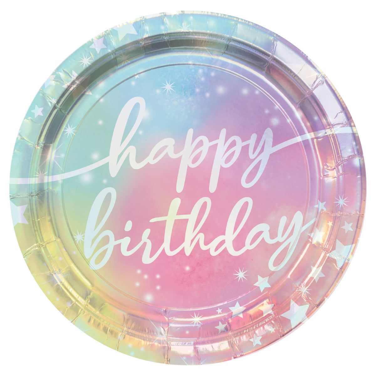 Luminous Iridescent 9" Happy Birthday Plates ‚Äì 8 Pack