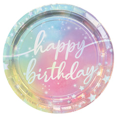 Luminous Iridescent 9" Happy Birthday Plates ‚Äì 8 Pack