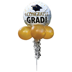 "Congrats Grad" Foil Balloon Yard Sign with Gold Accents and Fringe