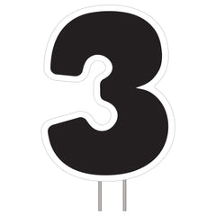 Black Number 3 Outdoor Yard Sign with Stakes