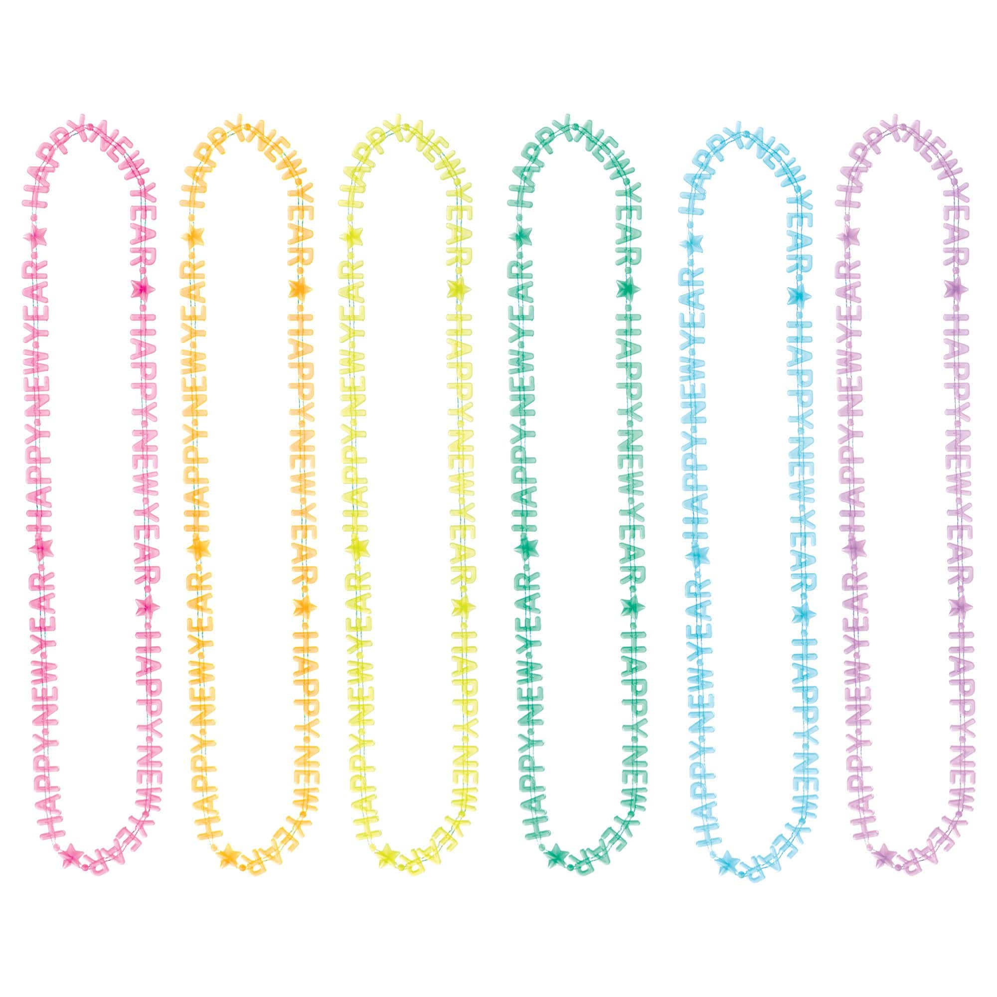 "Happy New Year" Glow-in-the-Dark Necklace Set - Multi-Colored, 6-Pack