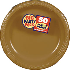 Gold 10.25" Plastic Dinner Plates - 50 Pack