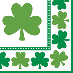 Lucky Shamrocks St. Patrick's Day Beverage Napkins - 16 Pack - 5 In. X 5 In.
