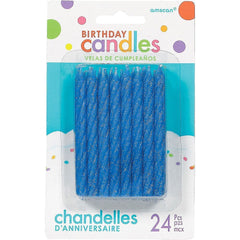 Bright Pink Glitter Spiral Birthday Candles - 24 Pack