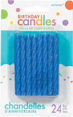 Bright Pink Glitter Spiral Birthday Candles - 24 Pack
