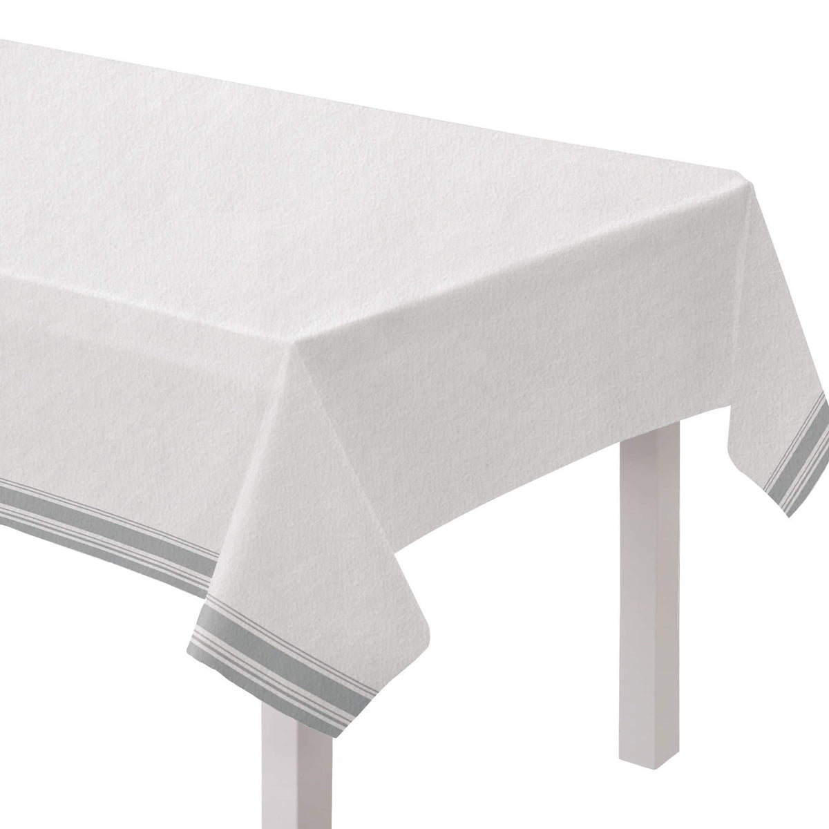 Elegant Silver Striped Airlaid Table Cover - 54" x 102"