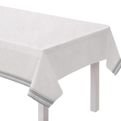 Elegant Silver Striped Airlaid Table Cover - 54" x 102"