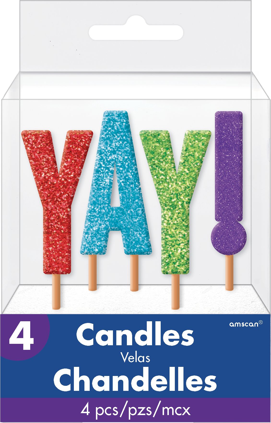 Glitter "YAY" Toothpick Candle Set - 4 Pieces