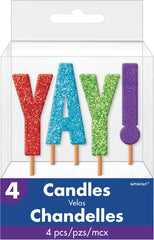 Glitter "YAY" Toothpick Candle Set - 4 Pieces