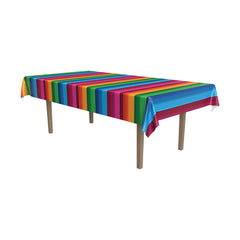 Vibrant Serape Striped Flannel-Backed Vinyl Table Cover, 52x90 Inch