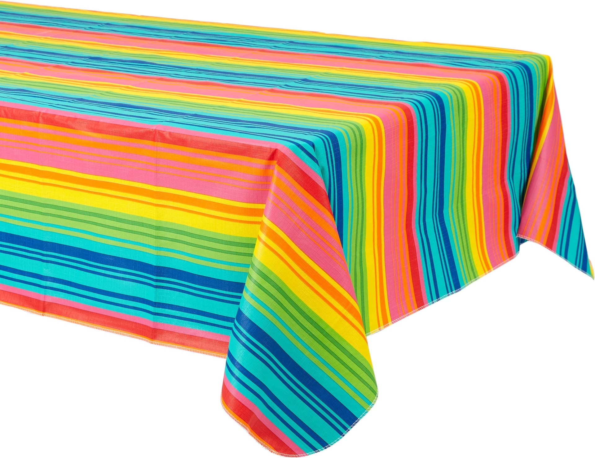 Vibrant Serape Striped Flannel-Backed Vinyl Table Cover, 52x90 Inch