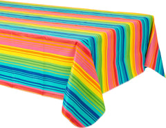 Vibrant Serape Striped Flannel-Backed Vinyl Table Cover, 52x90 Inch