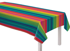 Vibrant Serape Striped Flannel-Backed Vinyl Table Cover, 52x90 Inch
