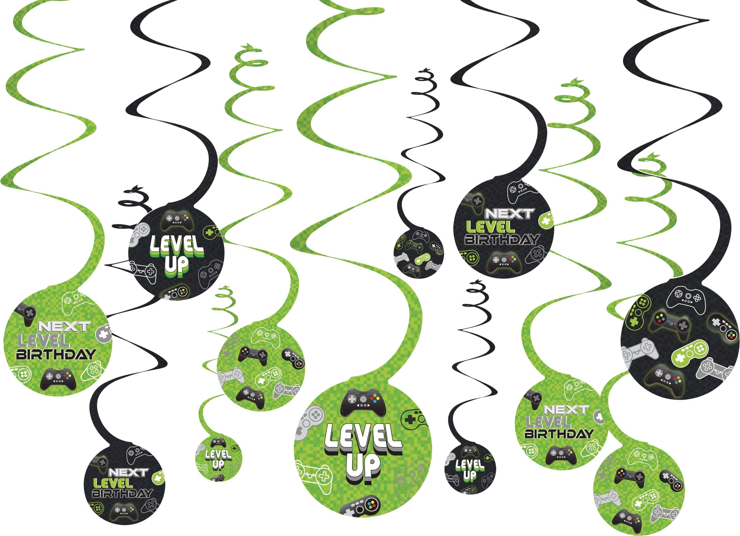 Level Up Gaming Swirl Decorations for Kids' Birthday Parties