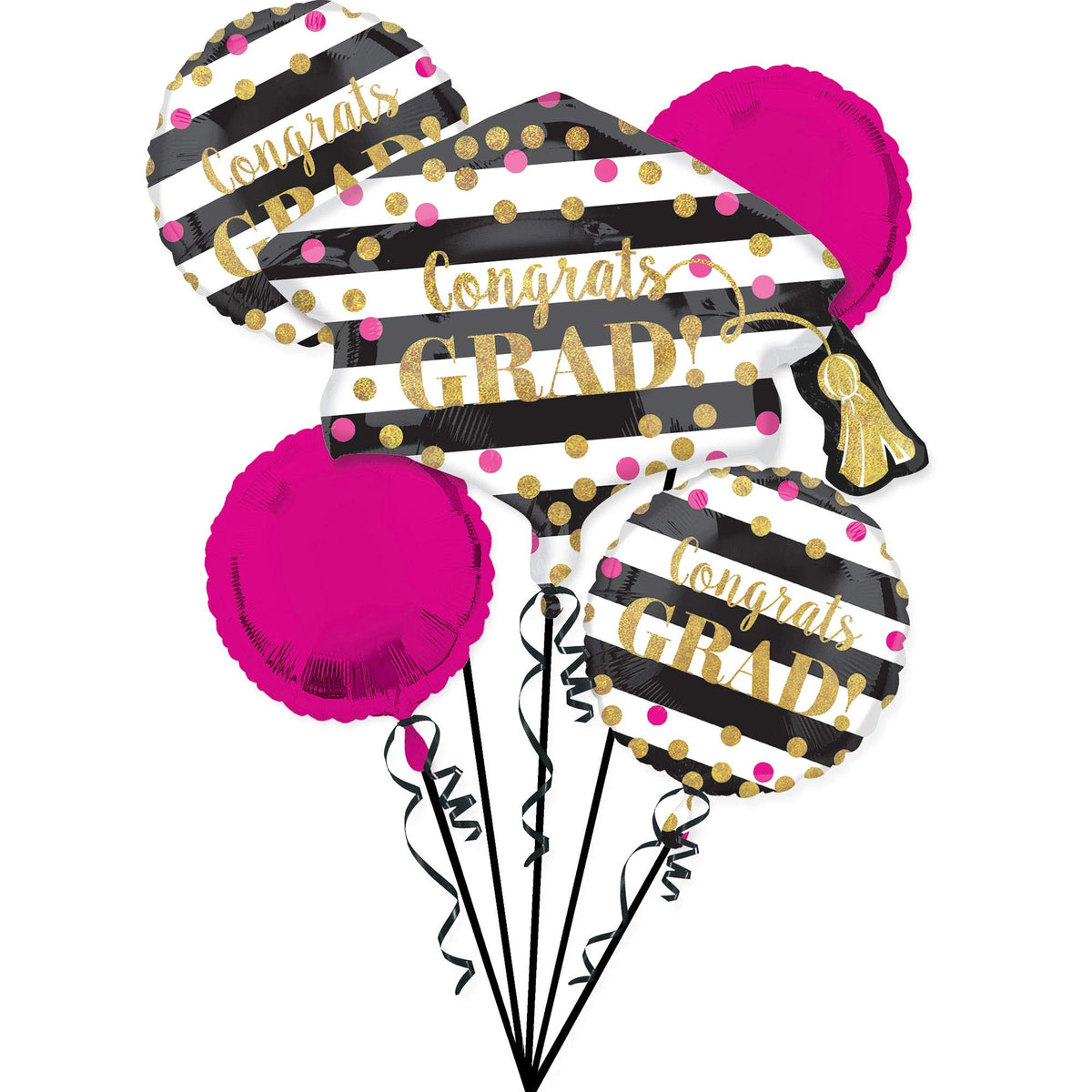 Glittering Gold Confetti Graduation Balloon Bouquet - 5 Piece Set