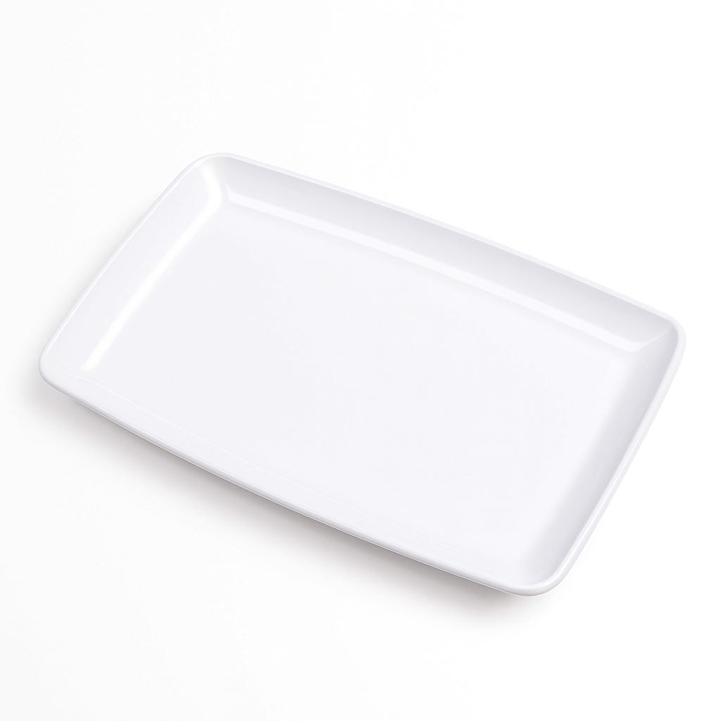 White Plastic Rectangular Serving Platter - 11" Sleek Design