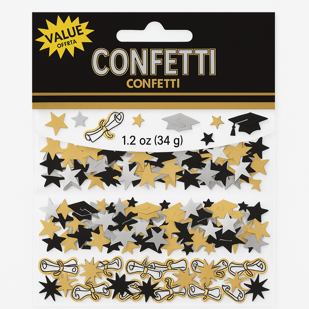 Graduation Celebration Confetti - Black/Gold/Silver, 1.2 oz