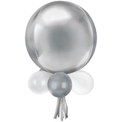 Class 101 - Round Pearl Foil & Latex Balloon Chandelier, Silver/White, 16x26-in, 16-pk, for Birthday Party