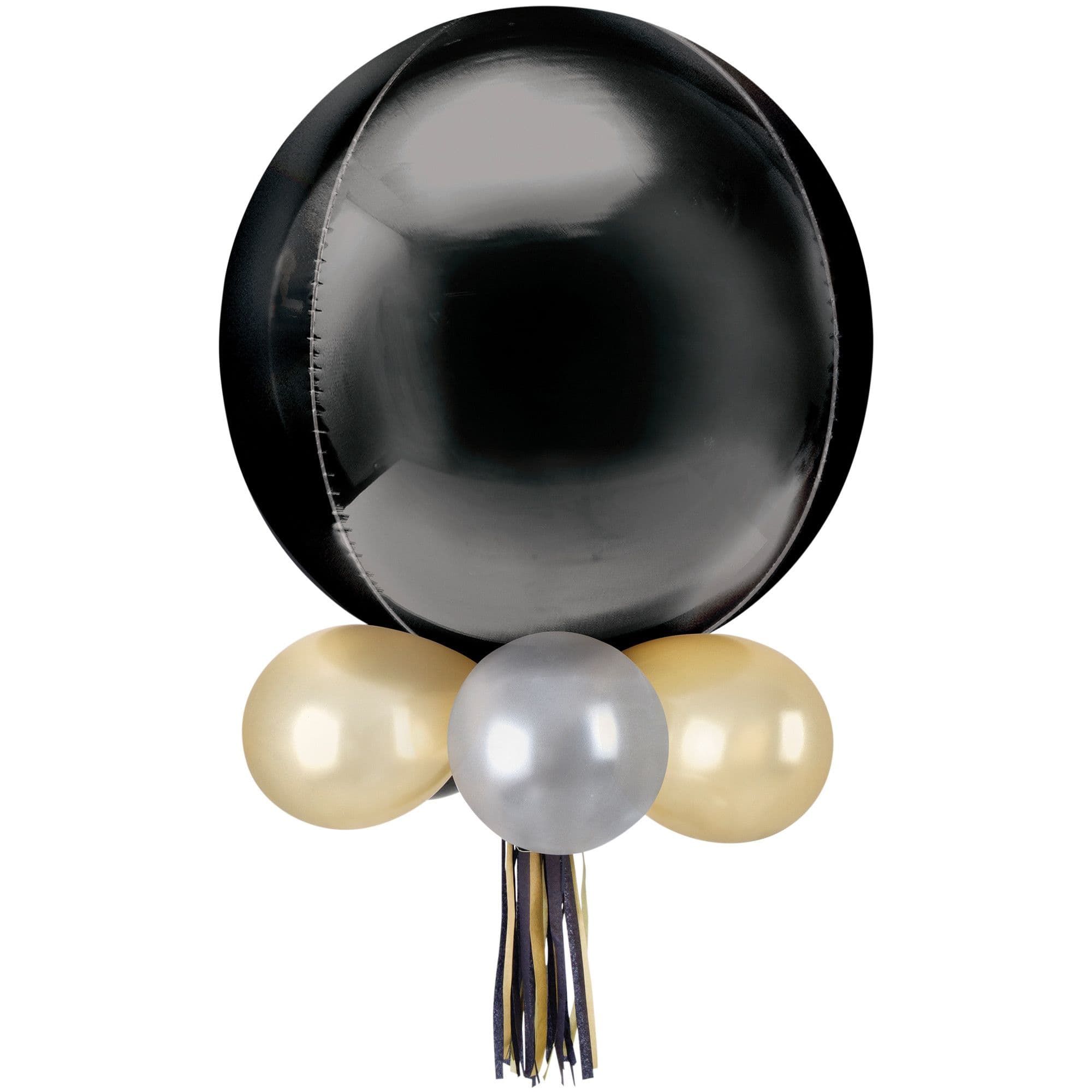 Class 101 - Round Pearl Foil & Latex Balloon Chandelier, Black/Gold, 16x26-in, 16-pk, for Birthday Party