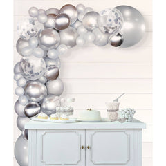Class 101 - Round Transparent Confetti Latex Balloon Garland Arch Kit, Gold/Silver/White, for Wedding/Birthday Party