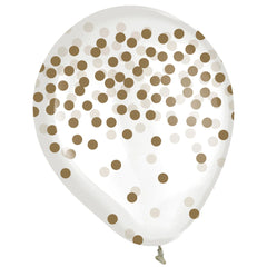 Class 101 - Gold Confetti Printed Latex Balloons - 6 Pack