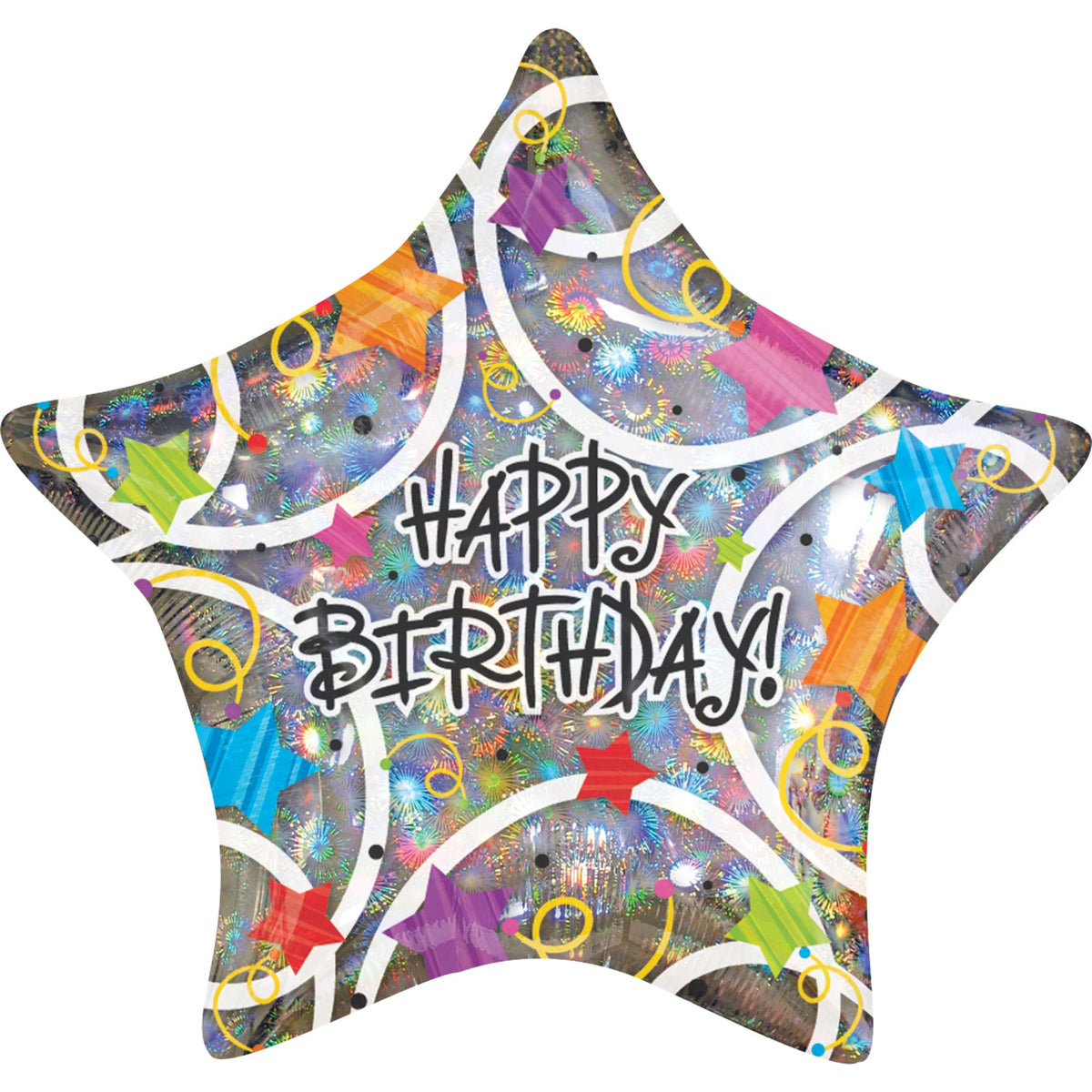 Urban Air - 1 In. Star Shaped Holographic Happy Birthday Foil Balloon - 1 Ct.