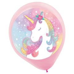 Little Gym - Amscan Unicorn Round Latex Balloons, Pink, 12-in - 5 Ct.