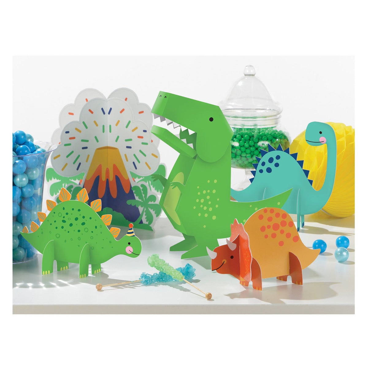 Little Gym - Dino-Mite Dinosaur Table Decorating Kit Centerpieces, Green/Orange, 35.25 In.  for Birthday Party - 5 Ct.