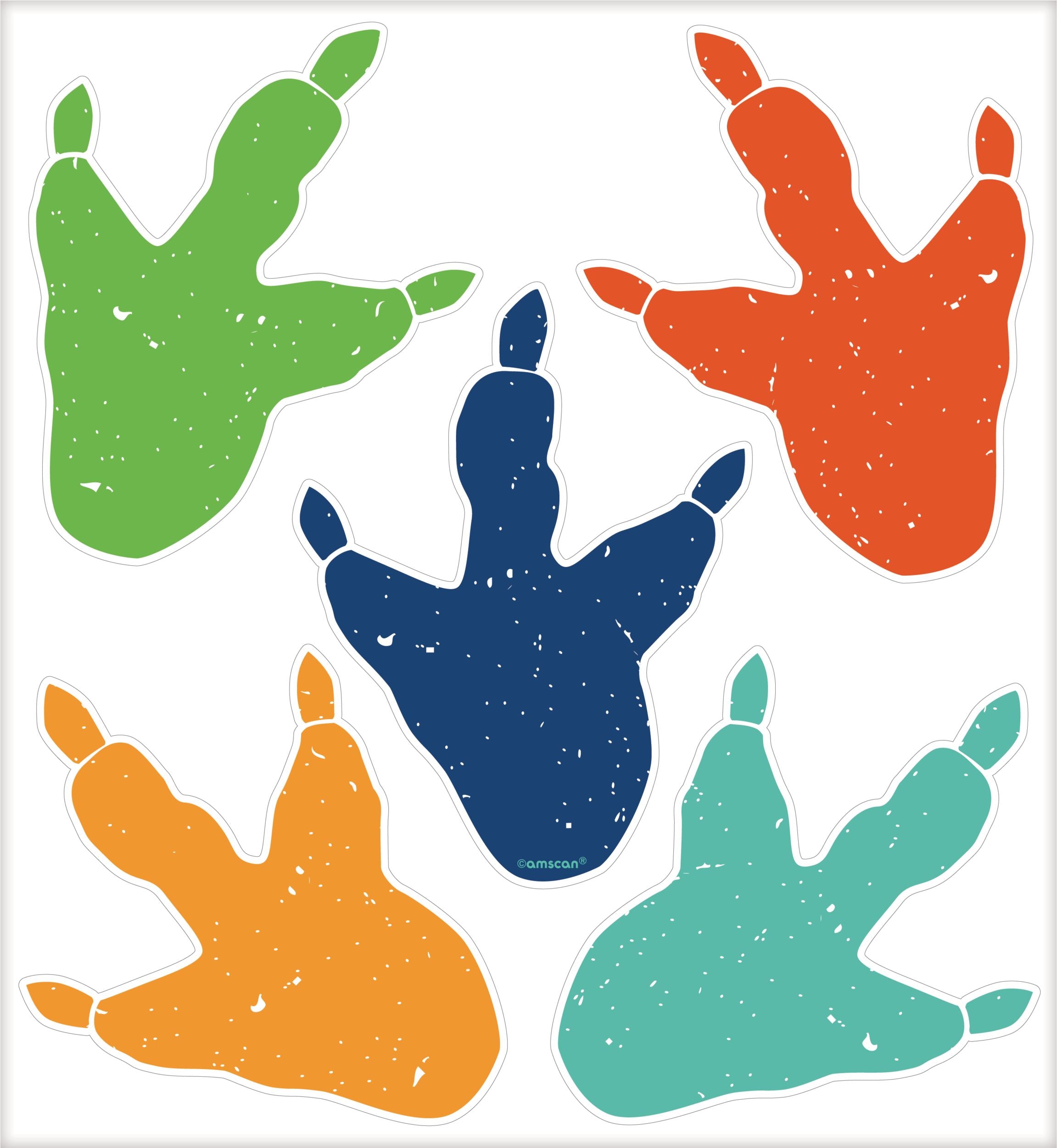 Little Gym - Dino-Mite Dinosaur Footprint Wall & Window Vinyl Cling Decal Decorations, Multi-Coloured, 4-in, for Birthday Party - 10 Ct.