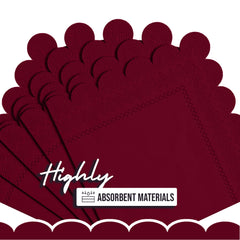 Burgundy Scallop Beverage Napkins - 50 Ct.