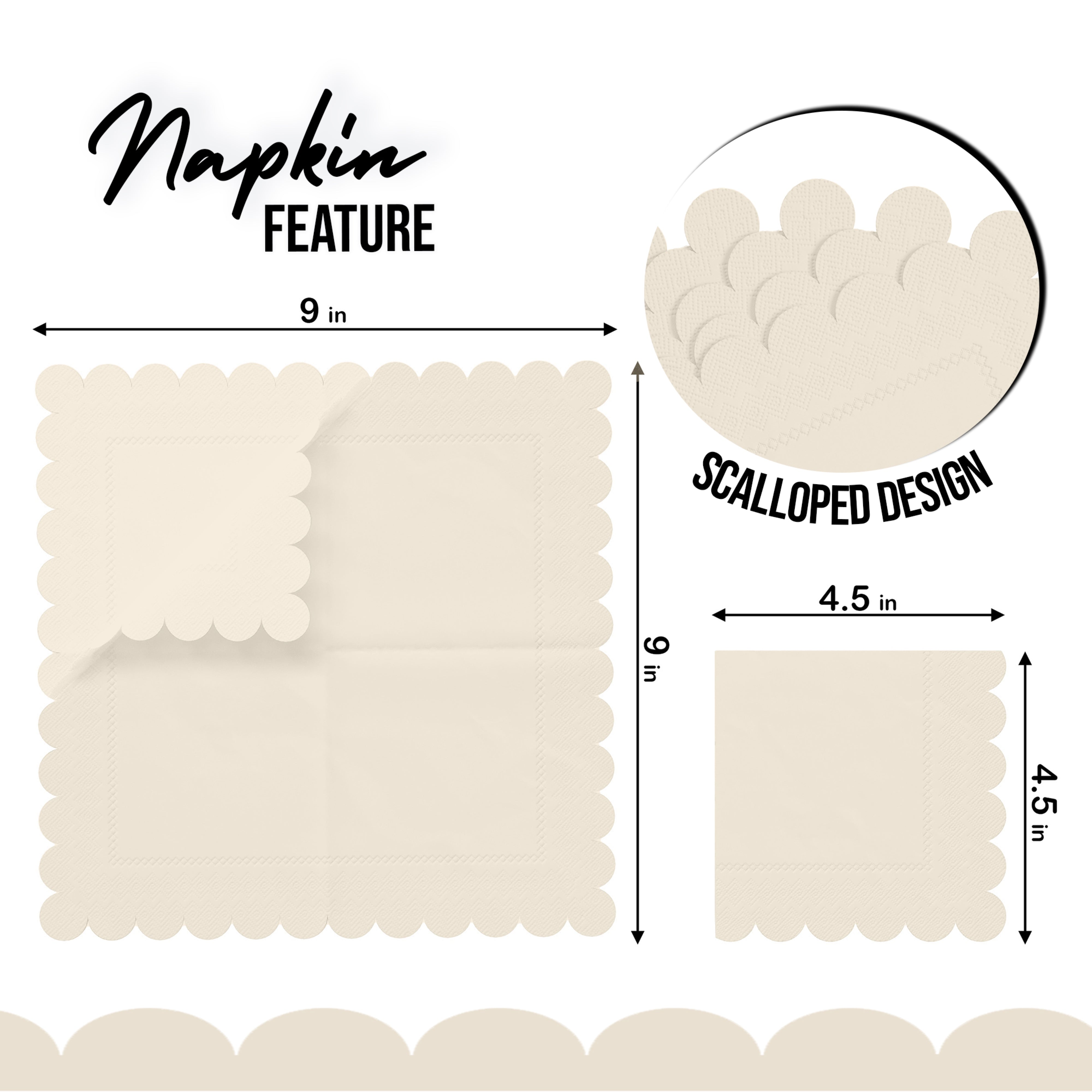 Ivory Scallop Beverage Napkins - 50 Ct.