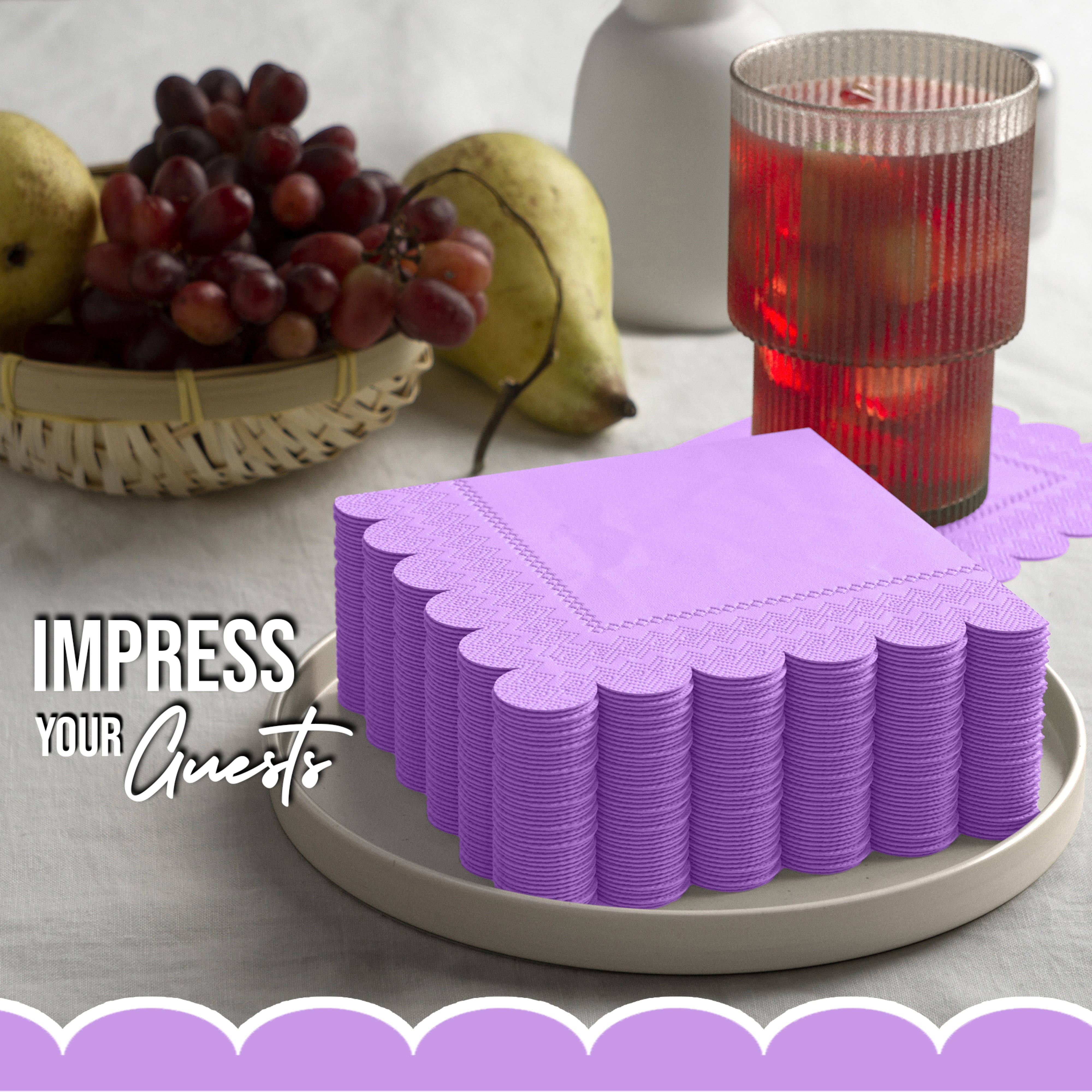 Lavender Scallop Beverage Napkins - 50 Ct.