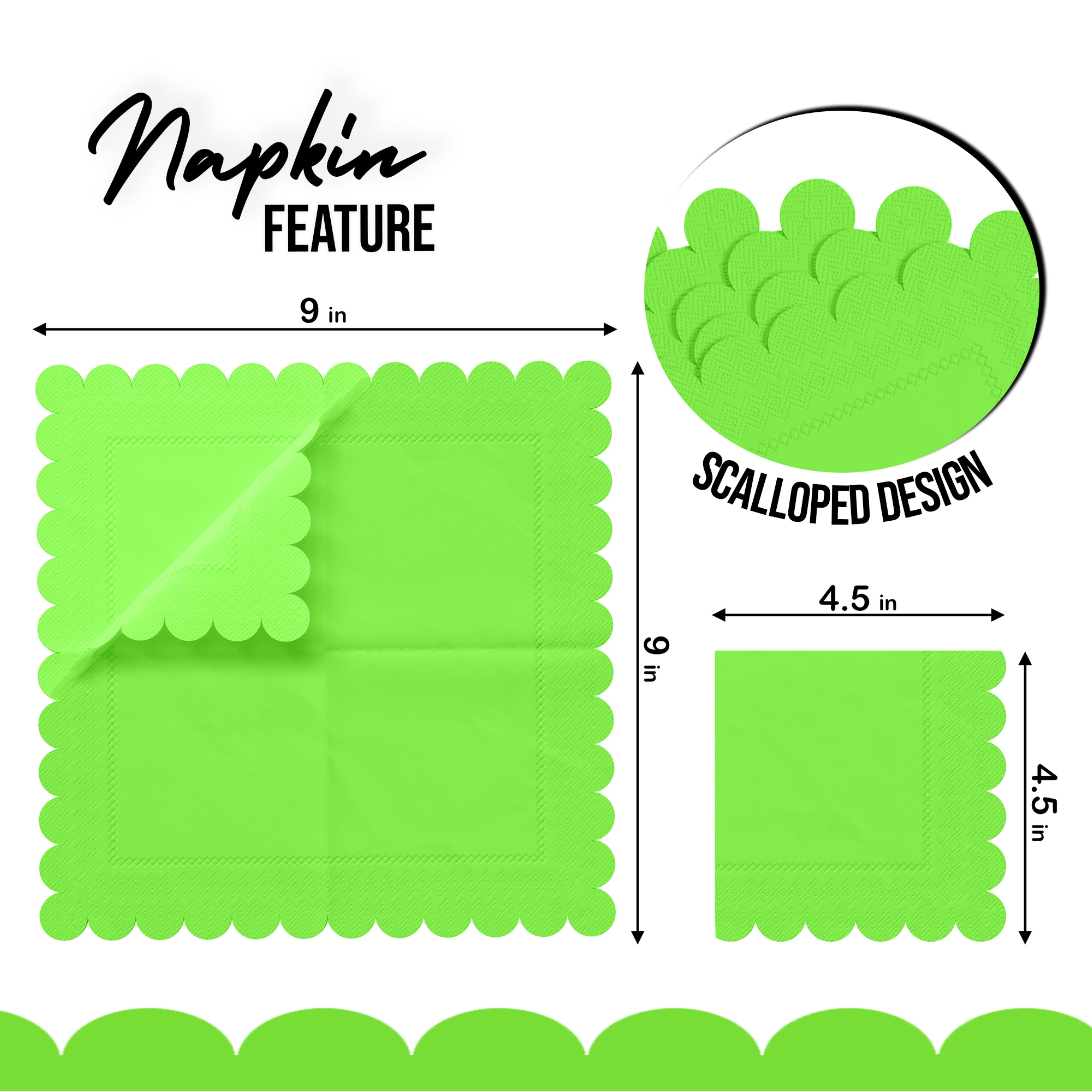 Lime Green Scallop Beverage Napkins - 50 Ct.