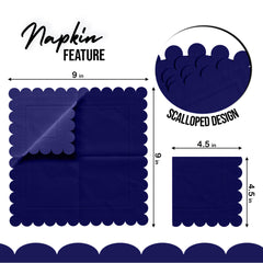 Navy Scallop Beverage Napkins - 50 Ct.