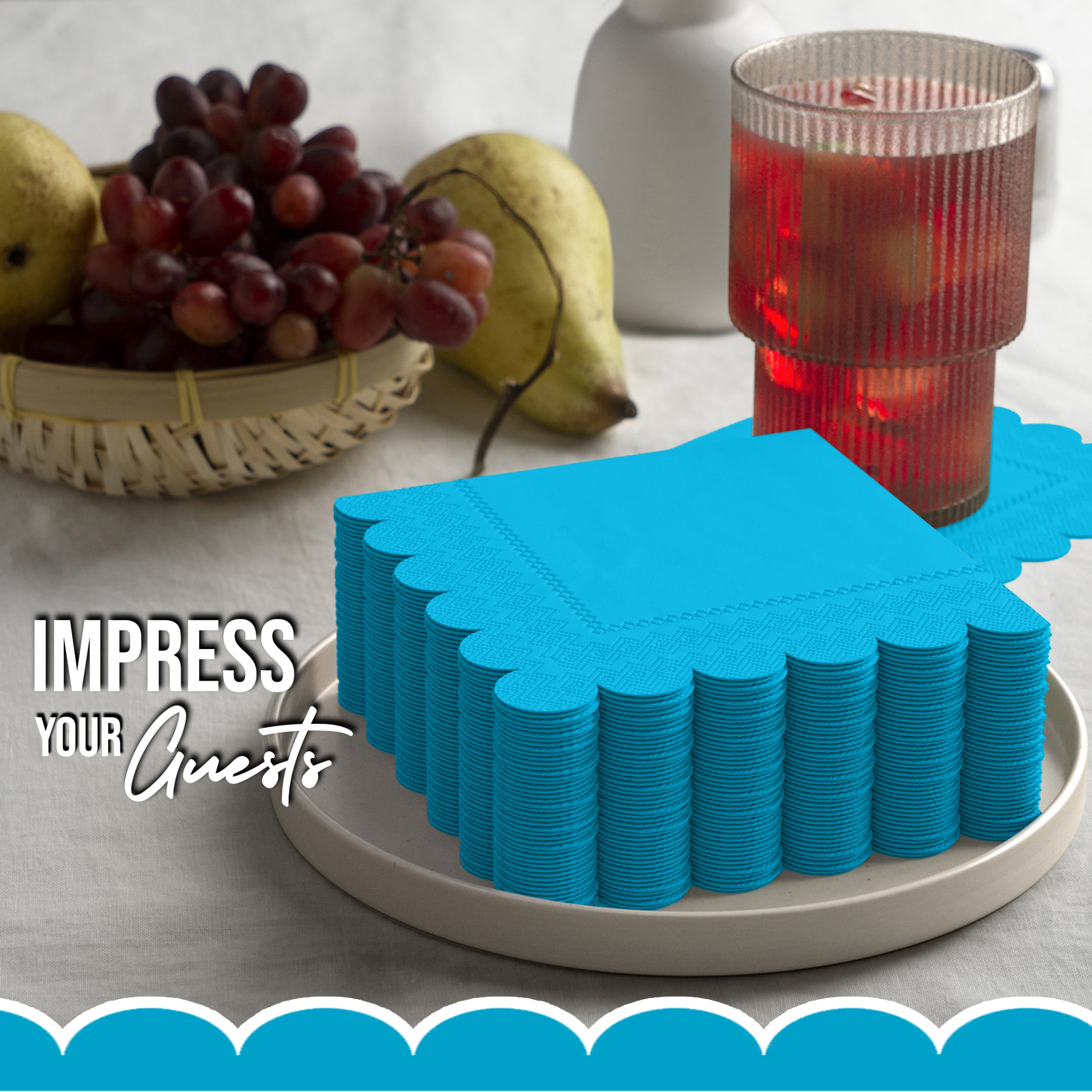 Turquoise Scallop Beverage Napkins - 50 Ct.