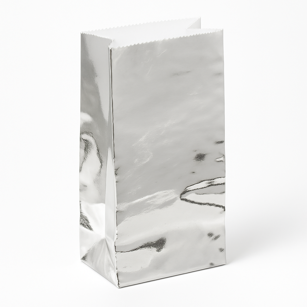 Shimmering Silver Mini Paper Gift Bags - 12 Pack