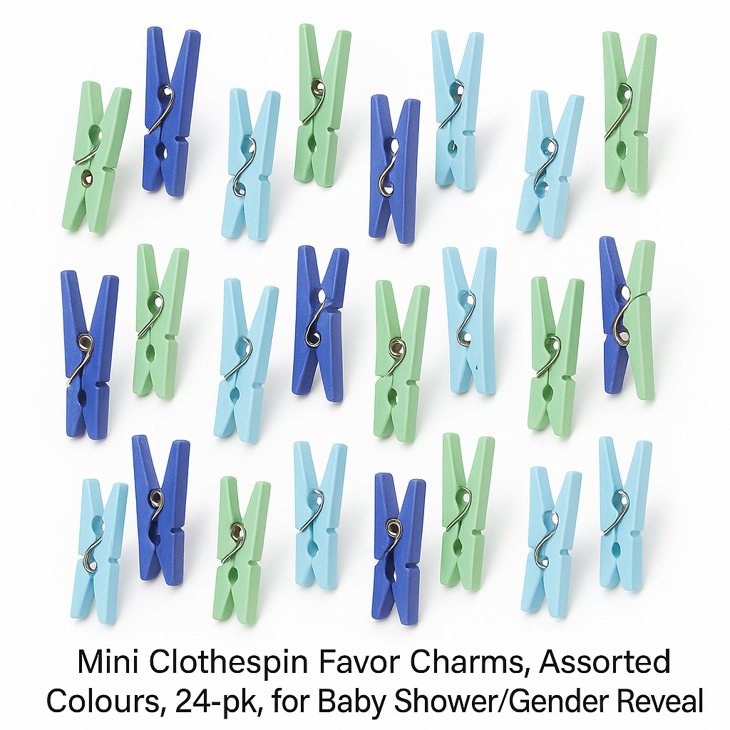 Mini Clothespin Baby Shower Favor Charms, Assorted Blue Tones, 24-Pack