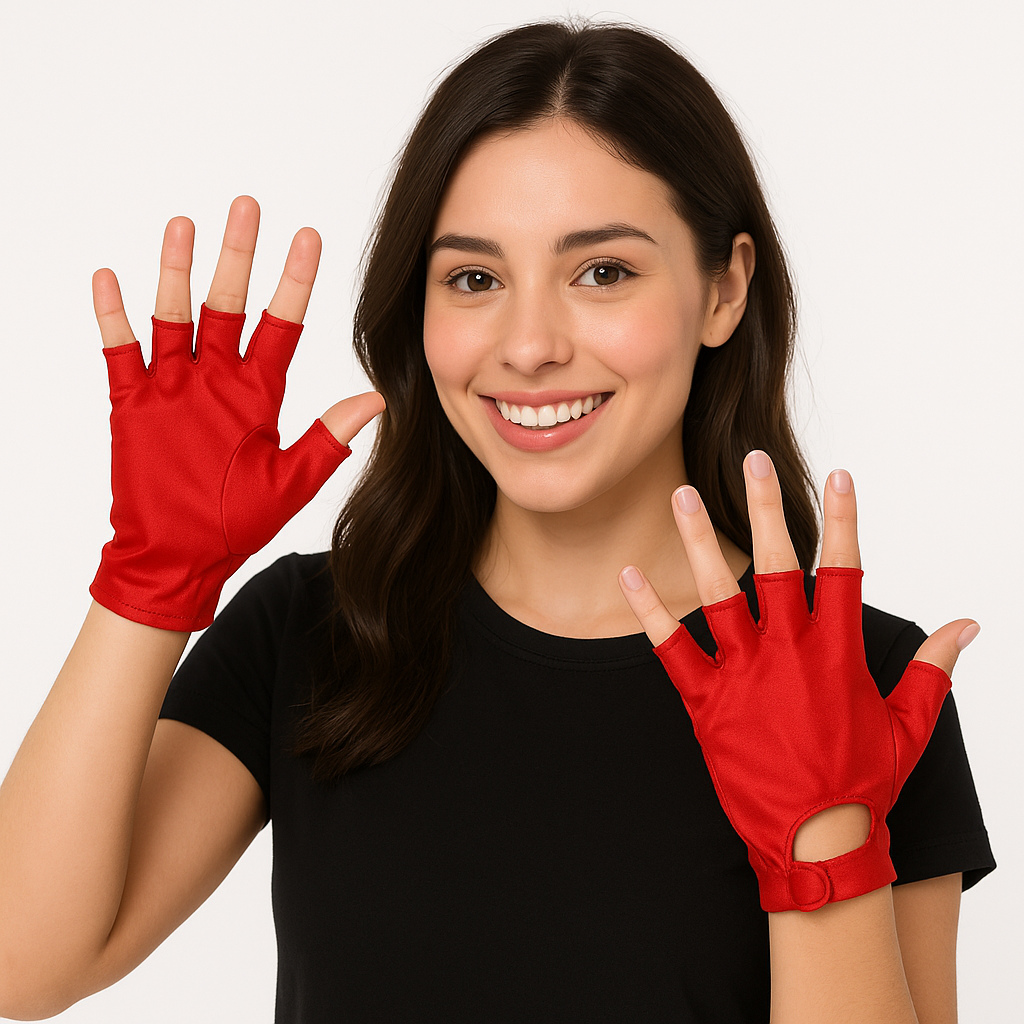Vibrant Red Adult Fingerless Gloves - Perfect for Costumes and Team Spirit