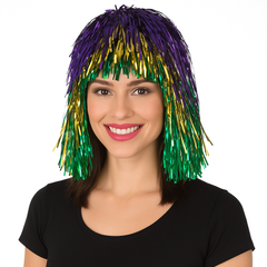 Vibrant Mardi Gras Tinsel Wig