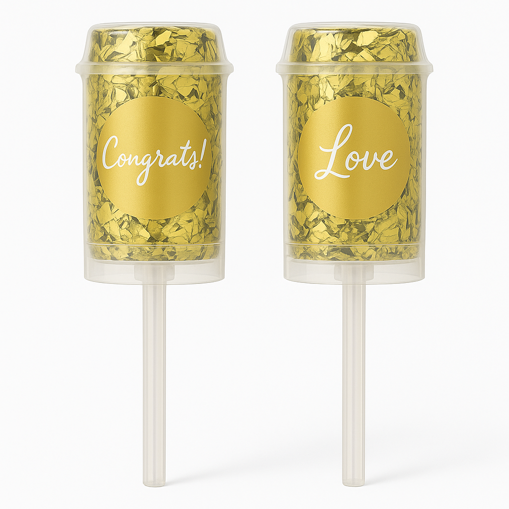 Gold "Congrats Love" Confetti Poppers for Weddings, 2-Pack