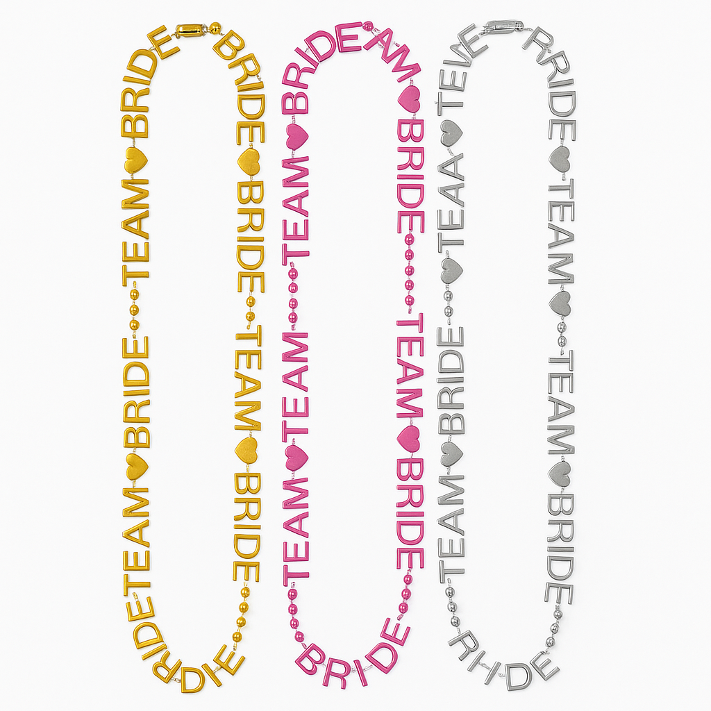 Team Bride Bachelorette Beaded Necklaces - Gold, Silver & Pink, 6-Pack