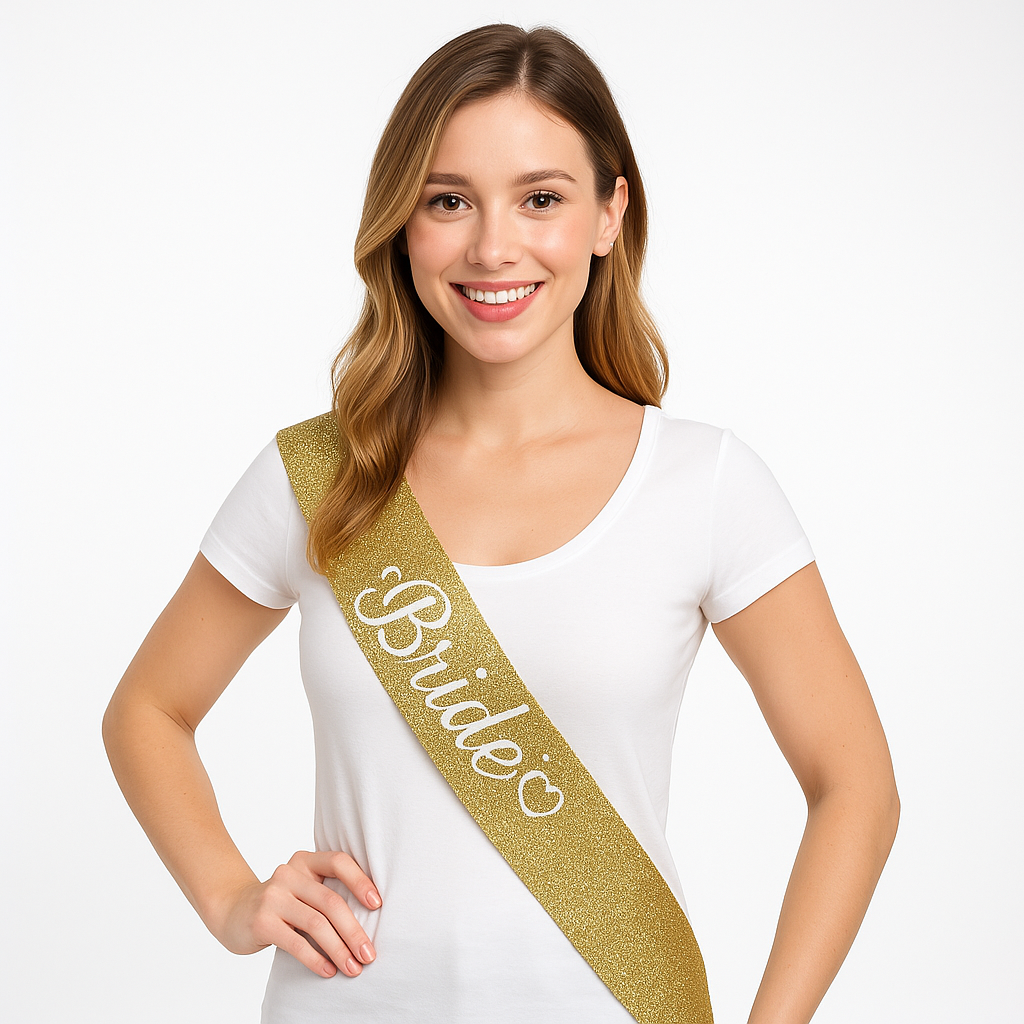 Elegant Bride Gold Glitter Sash for Weddings and Bachelorette Parties