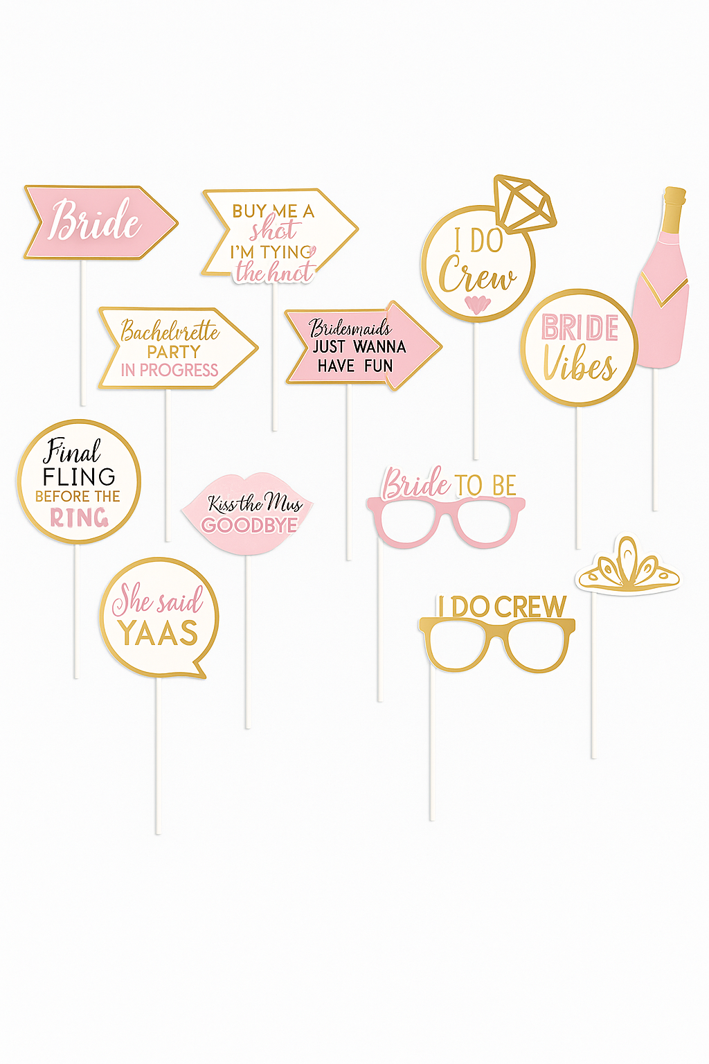 "I Do Crew" Bachelorette Party Photo Booth Props, 13-Piece Set