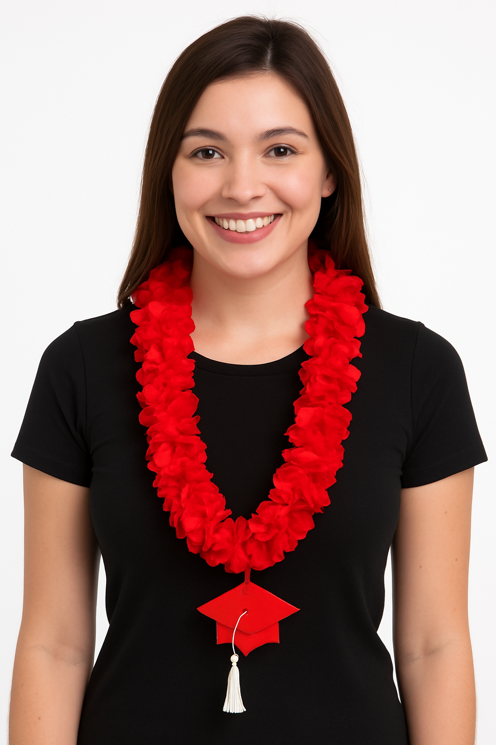 Red Graduation Lei Necklace with Cap Charm