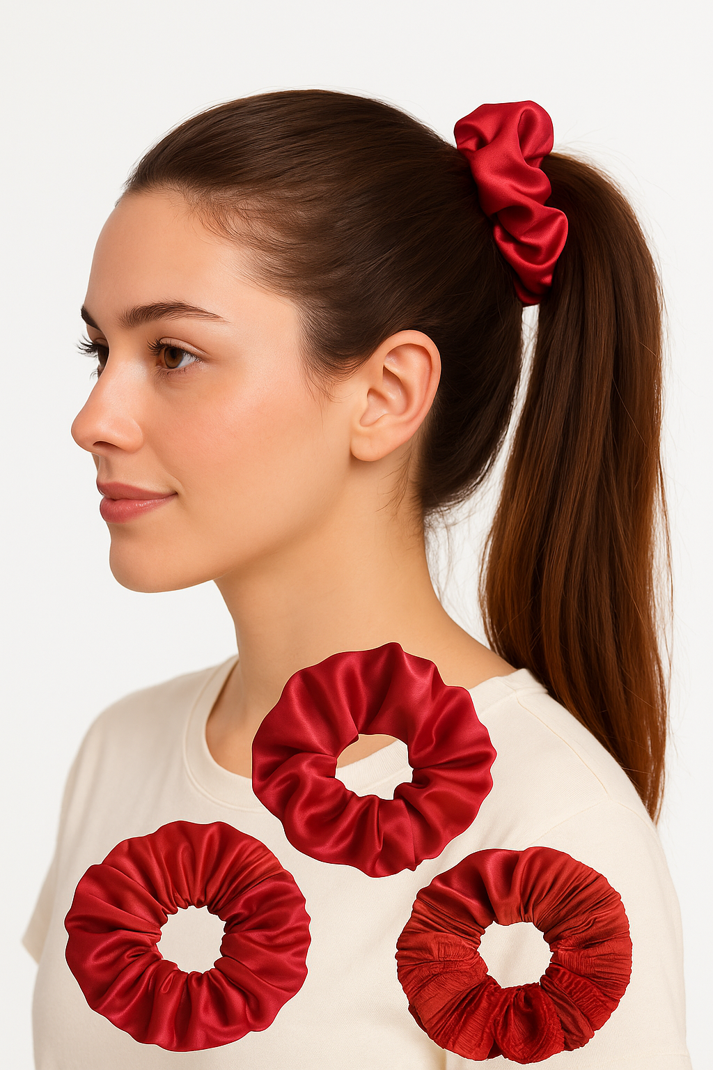 Vibrant Red Hair Scrunchies - 3 Pack