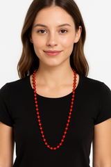 Vibrant Red Metallic Bead Necklace - 30" Party Accessory